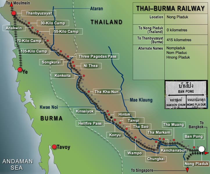 泰緬鐵路的路線圖。（摘自泰國網站）