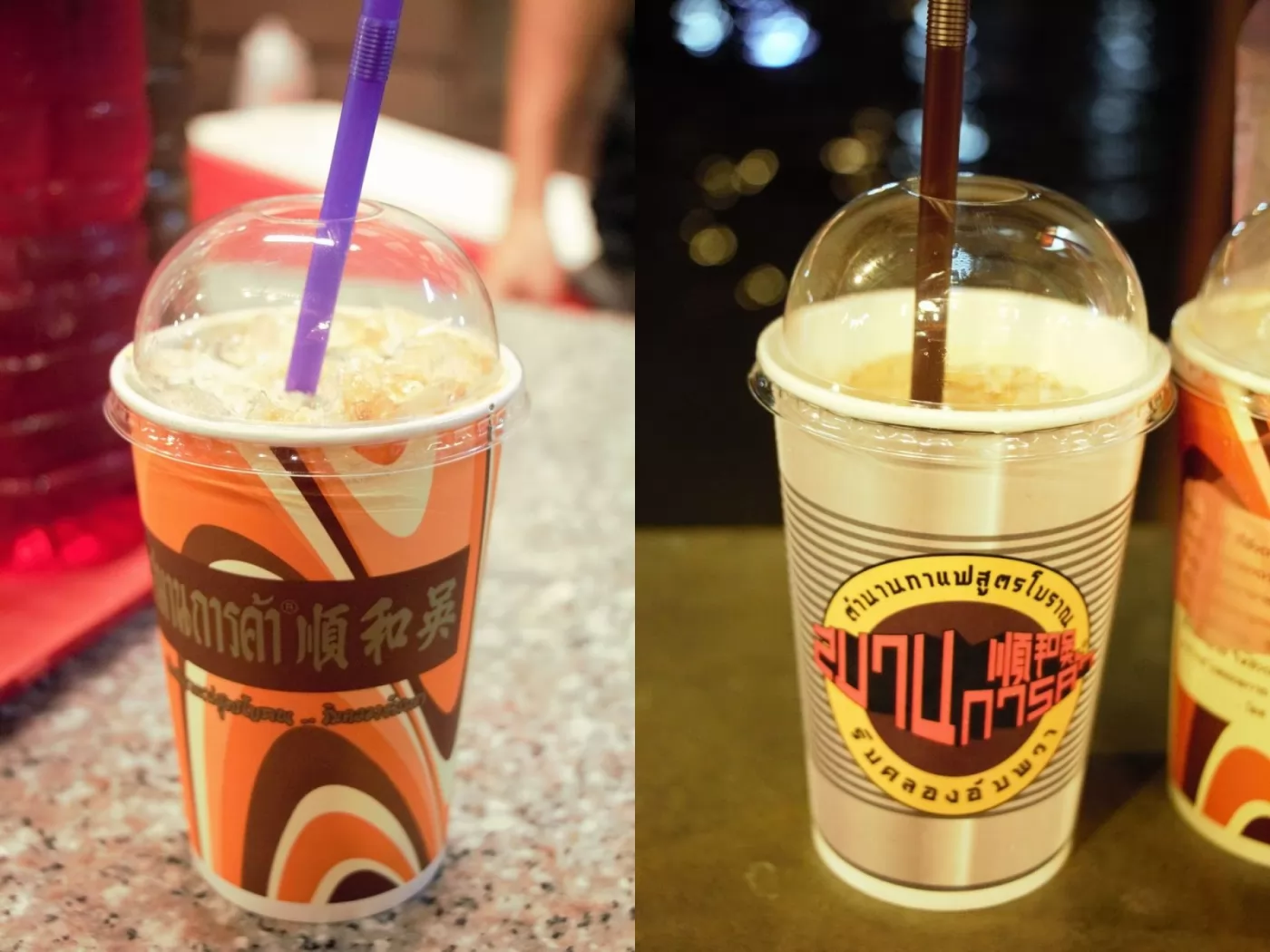 泰式奶茶（左）與古味咖啡。