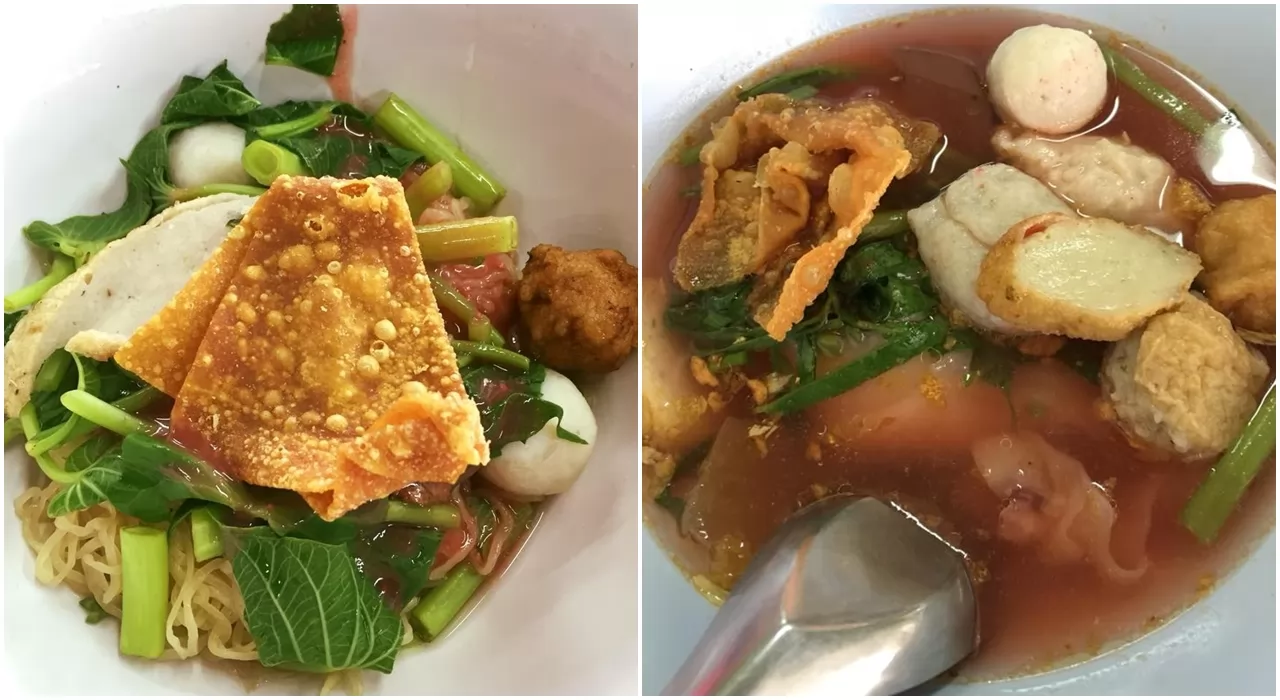 映豆腐口味的乾麵和湯粿條，1碗50銖左右。