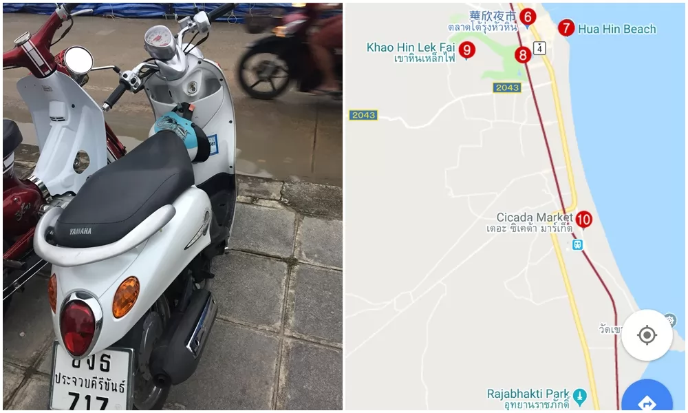 南下的小白機車和景點所在的標示。