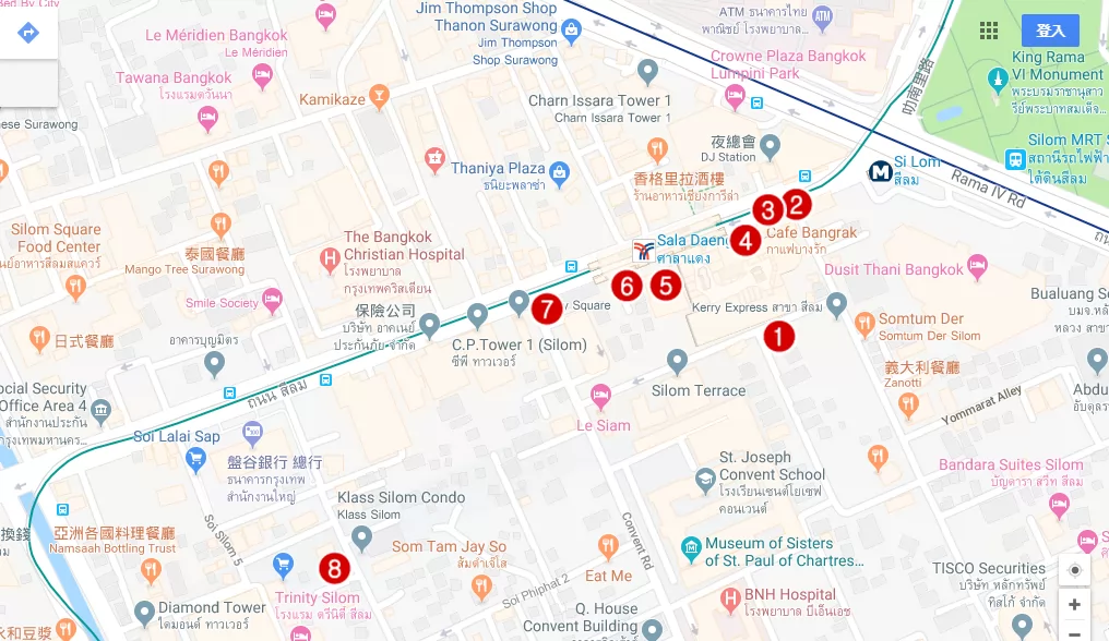 SILOM站周邊8美食位置圖